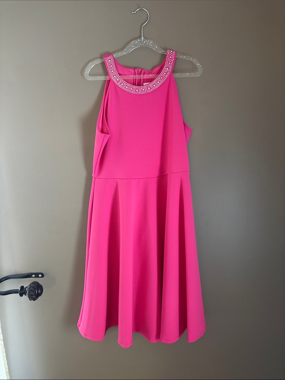 Girls' Hot Pink Beaded Halter Dress